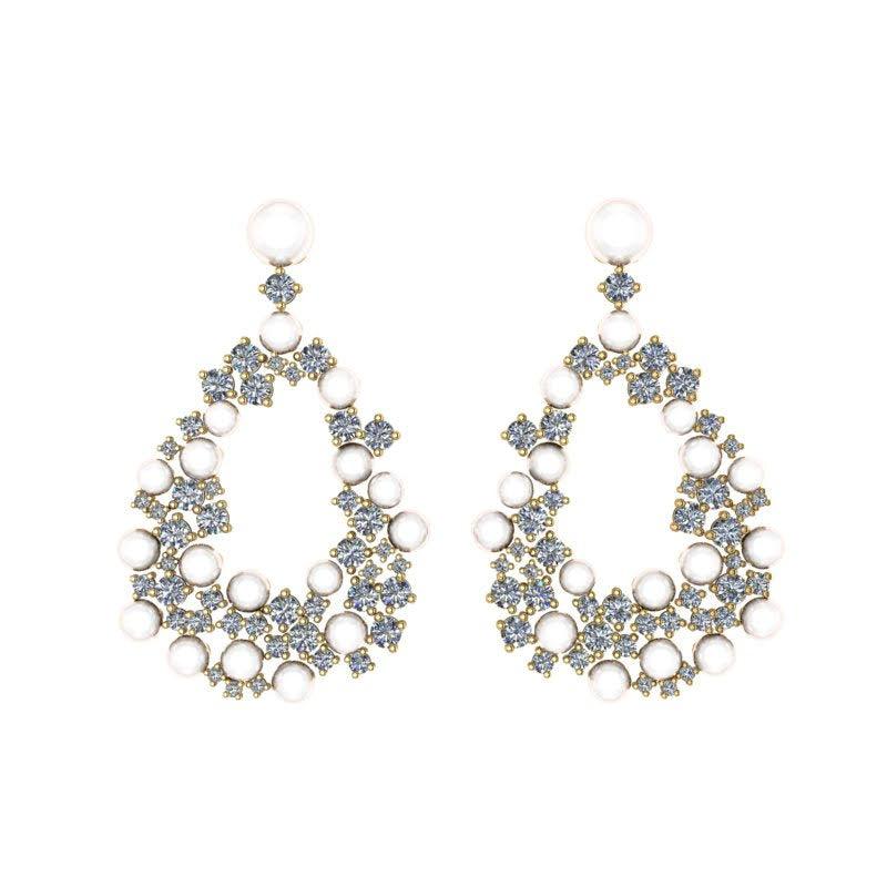 Natural Cultured Pearl and Diamond Drop Earrings - 14k yellow gold - pearl earrings