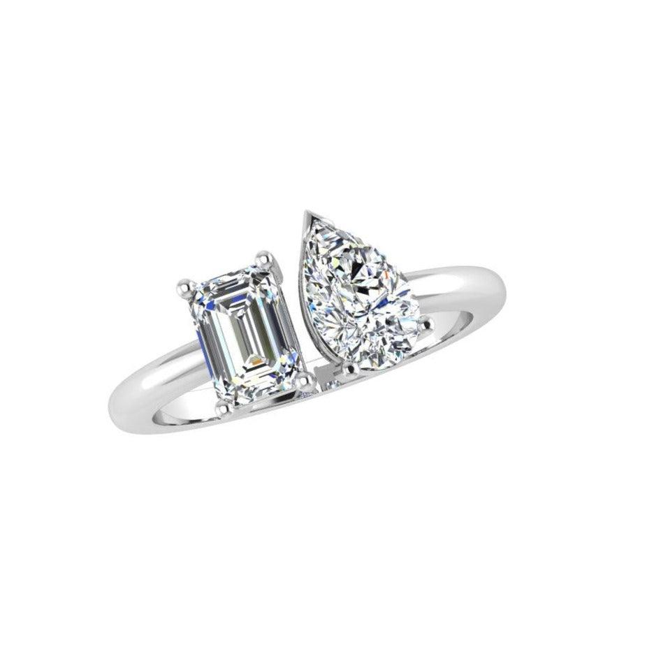 Pear and Emerald Diamond Open Ring - Thenetjeweler