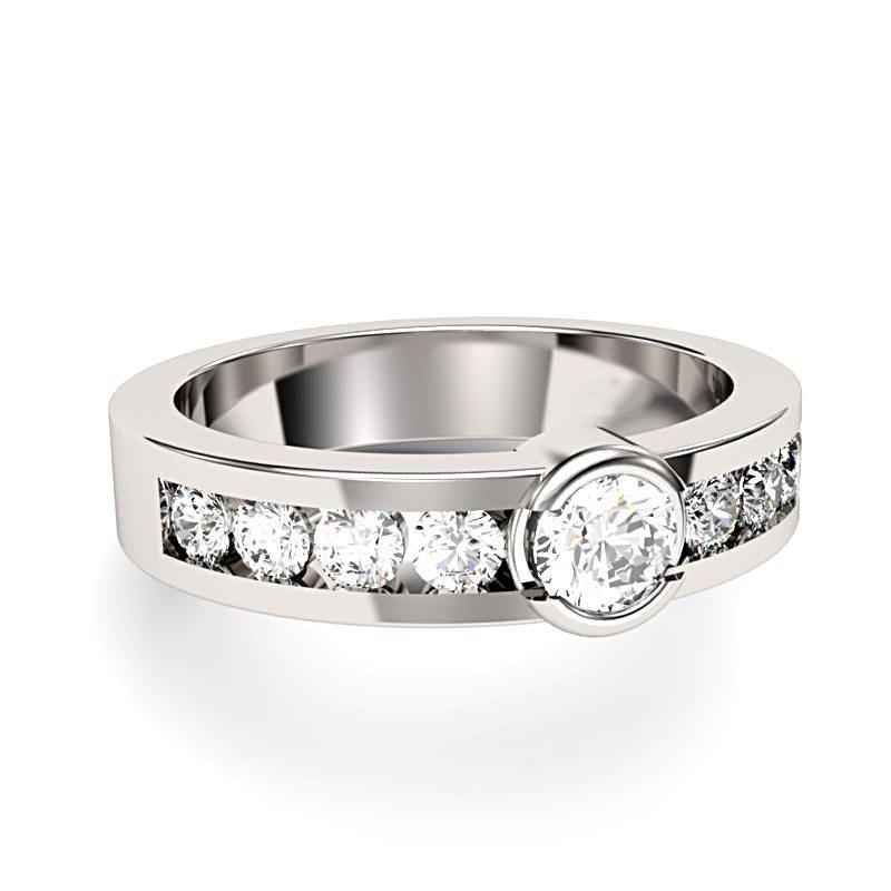 Round Center Bezel Channel Set Diamonds Band - Thenetjeweler