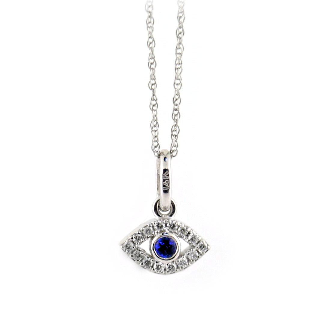 Diamond and Sapphire Evil Eye Pendant 14K White Gold - Thenetjeweler