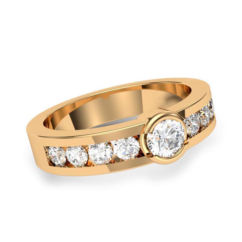 Round Center Bezel Channel Set Diamonds Band - Thenetjeweler