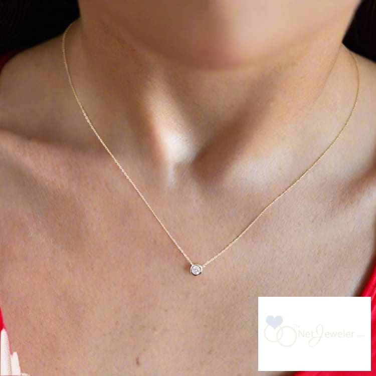 10K Gold Bezel Set Diamond Necklace-Thentjeweler
