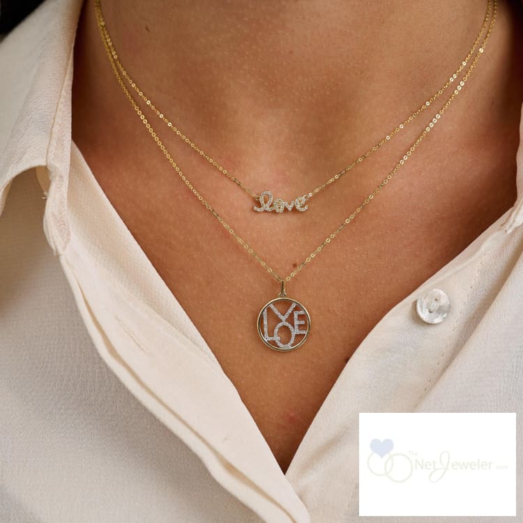 10K Gold Diamond Love Necklace - Thenetjeweler