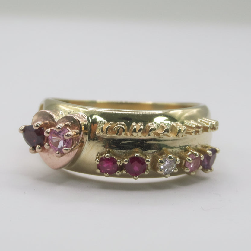 10k Yellow Gold Custom Mother’s Birthstone Heart Ring - Thenetjeweler