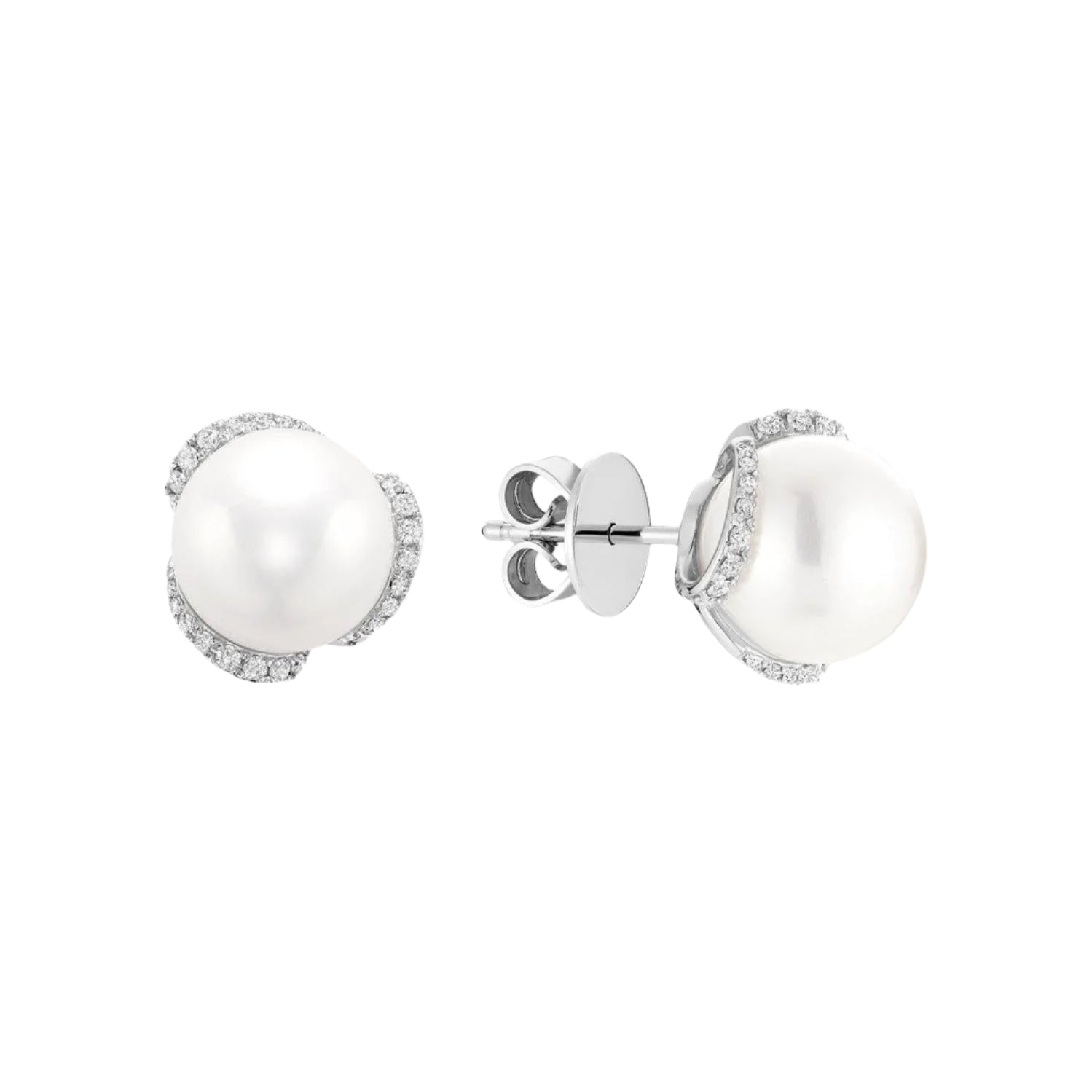 Cultured Pearl & Diamonds Stud Earrings-RNB Jewellery