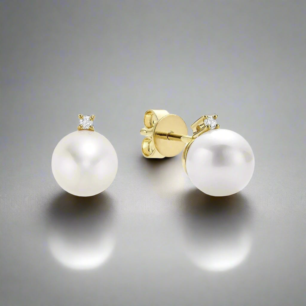 Cultured Pearl Diamond Accent Stud Earrings - Thenetjeweler