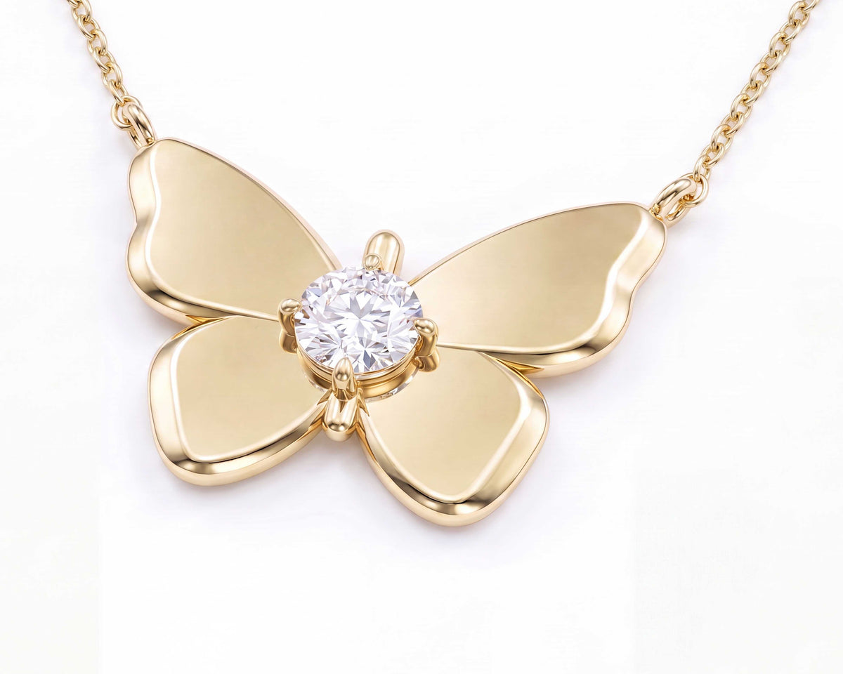 Butterfly Kiss 14K Gold Diamond Necklace - TheNetJeweler
