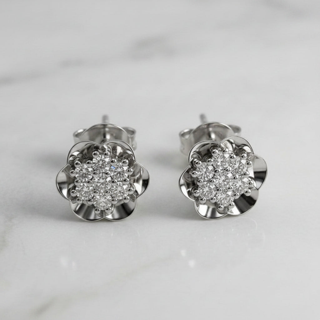 14K Gold Lab-Grown Diamond Floral Studs white gold