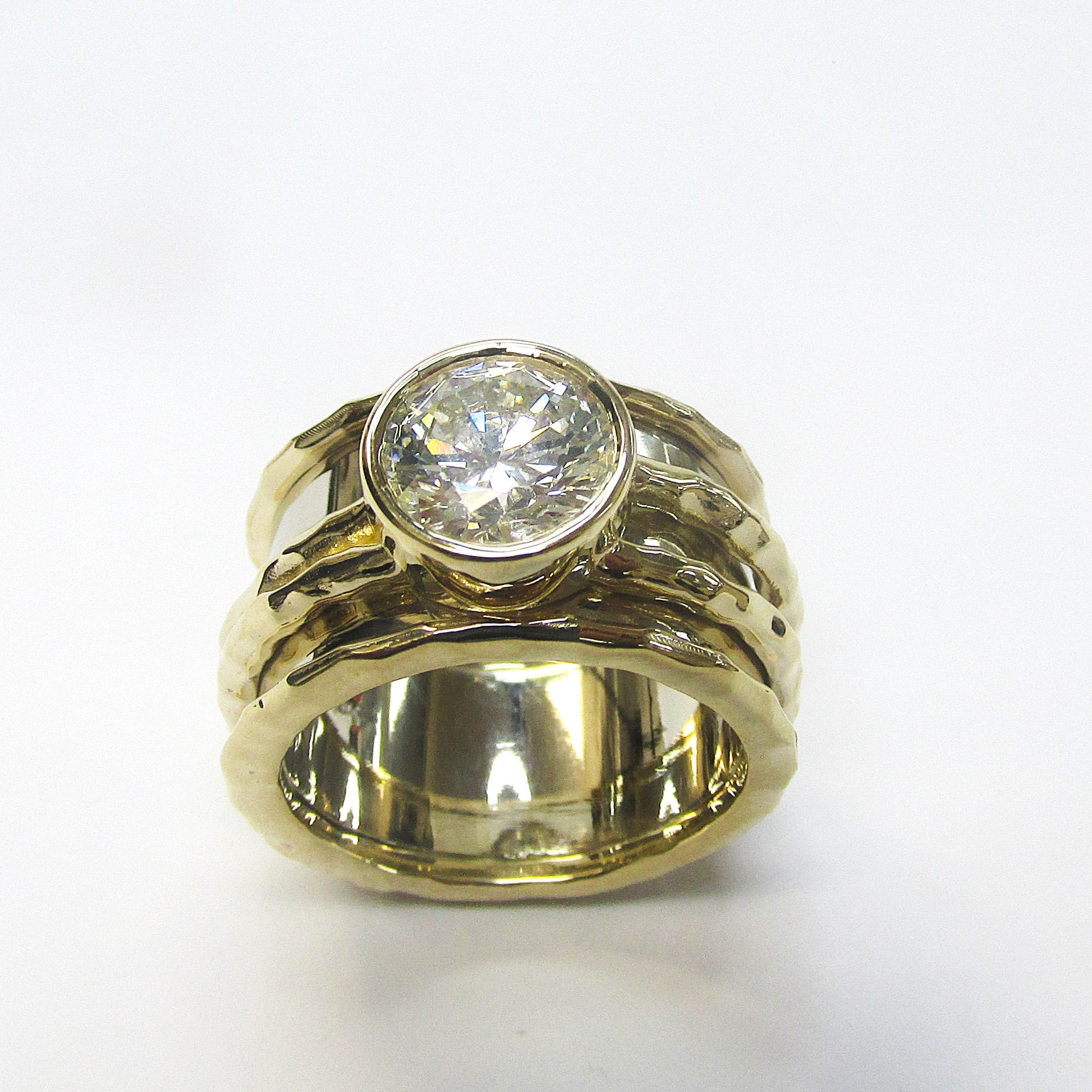 14K white and yellow gold inlaid diamond wide band -  TheNetJeweler