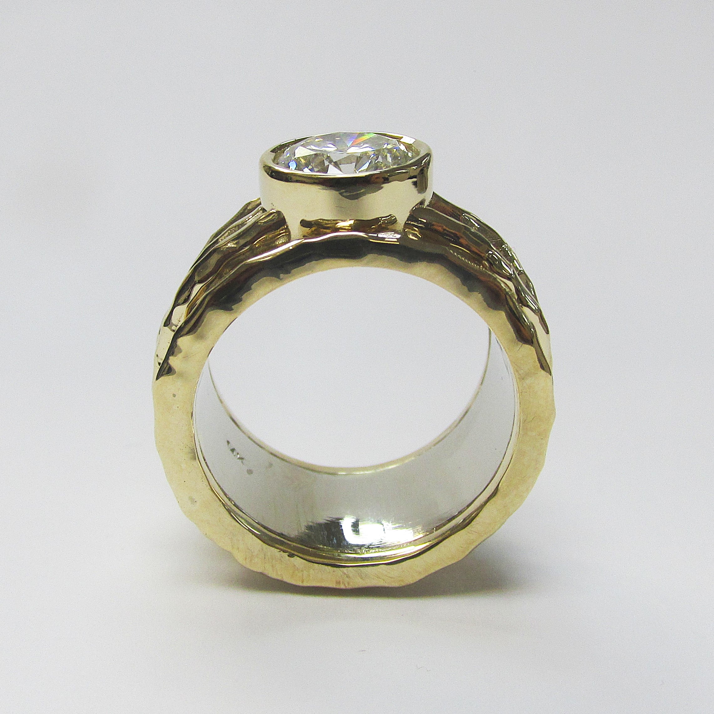 14K white and yellow gold inlaid diamond wide band -  TheNetJeweler