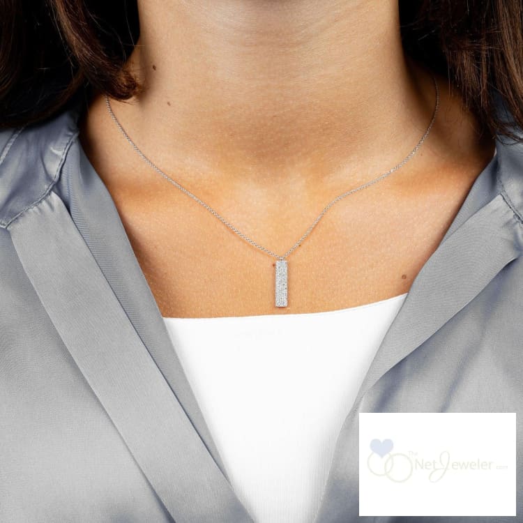 14K Rose Gold Diamond Pave Drop Bar Necklace - Thenetjeweler