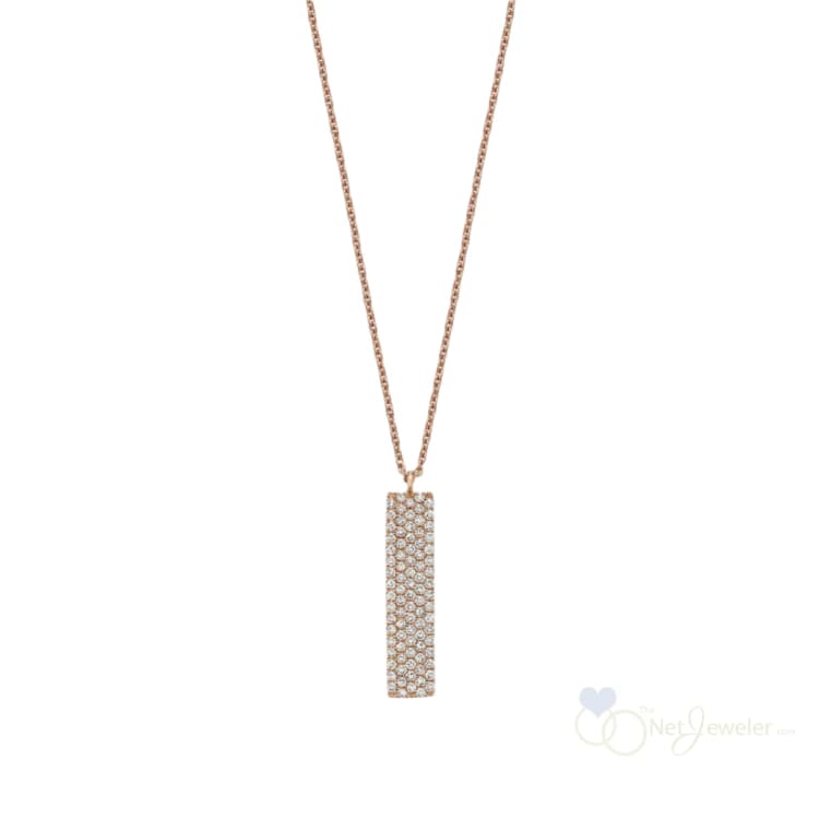 14K Rose Gold Diamond Pave Drop Bar Necklace - Thenetjeweler