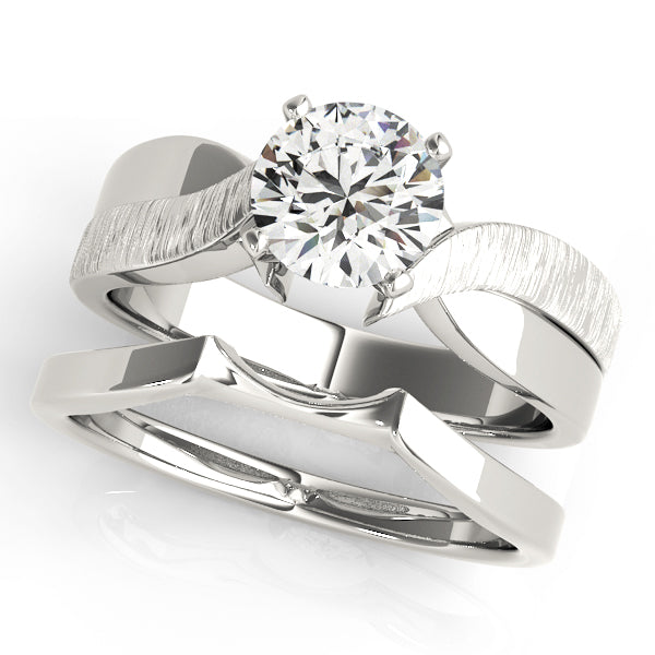 14k Gold Wide Twisted Band Diamond Solitaire Ring - TheNetJeweler