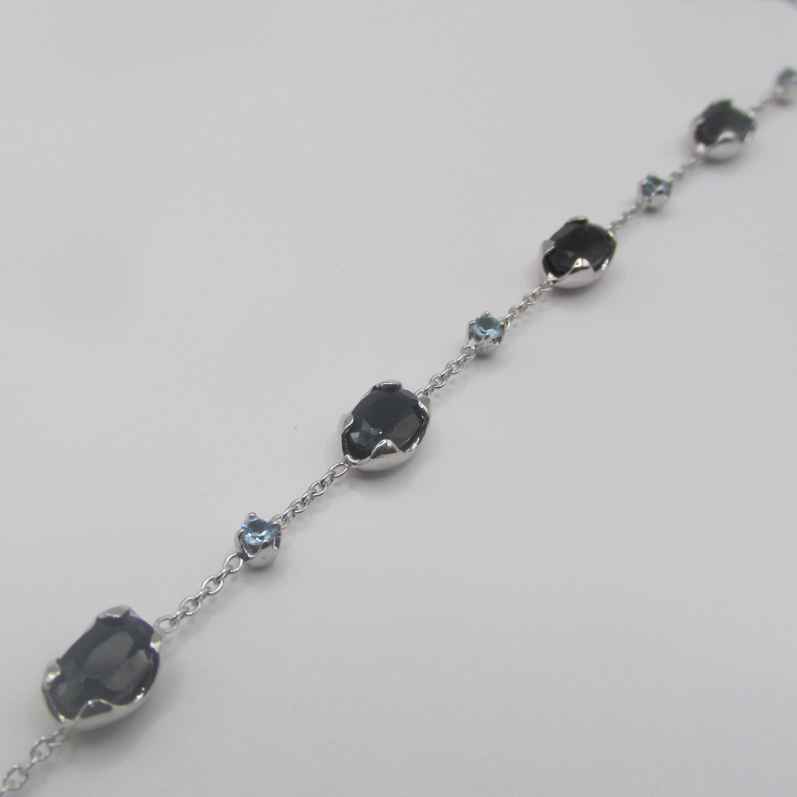 14k White Gold Blue Sapphire and Topaz Chain Bracelet - Thenetjeweler