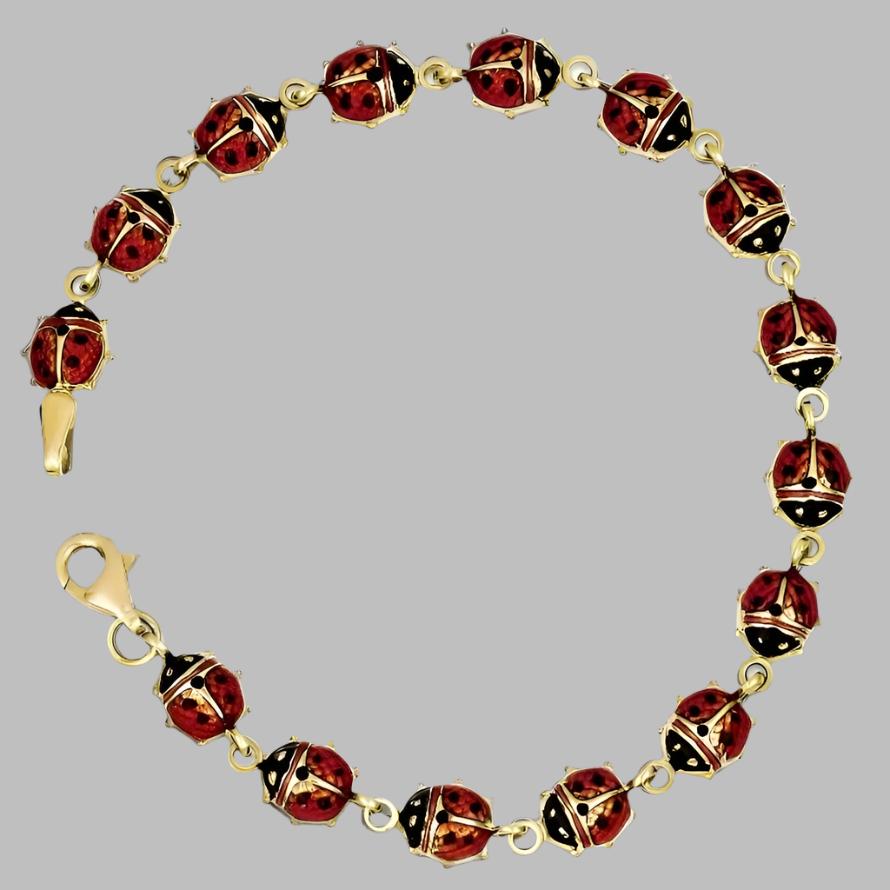 14k Yellow Gold Enamel Ladybug Bracelet - Thentjeweler