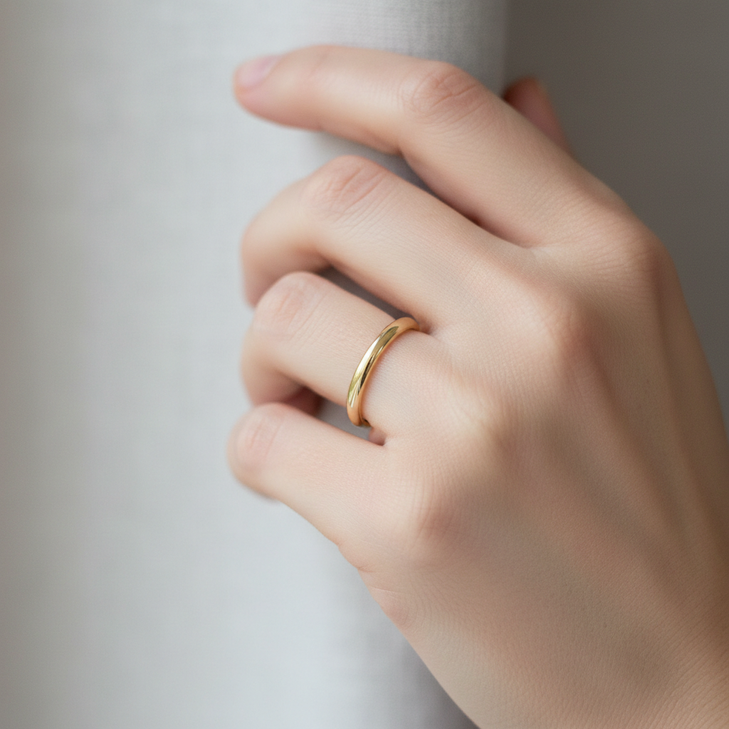 2.5mm Yellow Gold Wedding Band on Hand
