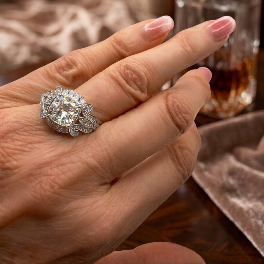 2.5 ct Cushion Cut Lab-Grown Diamond Ring | Vintage Milgrain Style | 14K Gold
