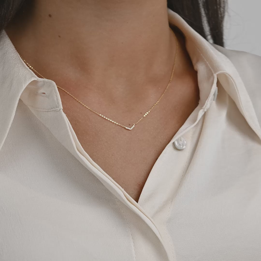 10K Gold Mini Diamond Chevron Necklace - Thenetjeweler