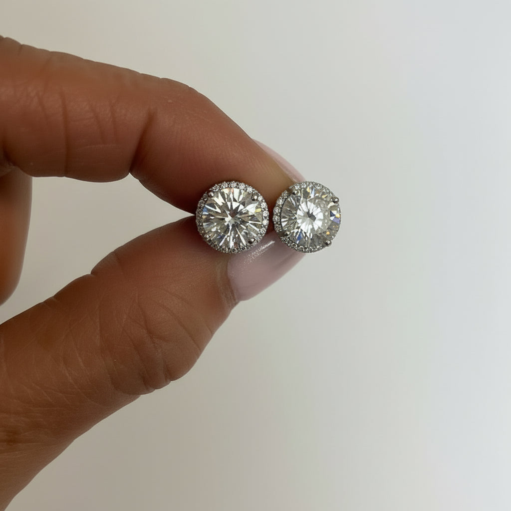 4.0 ct Round Diamond Halo Earrings 14K Gold - Thenetjeweler