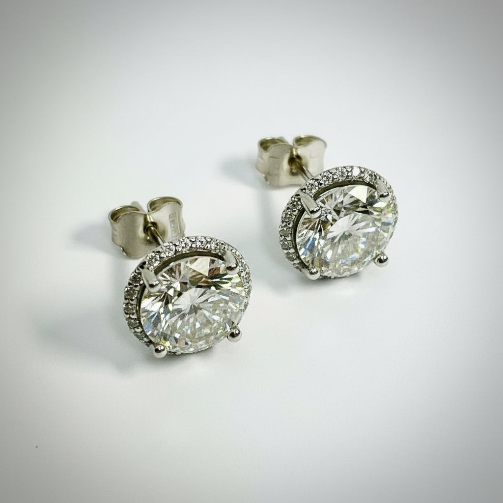 4.0 ct Round Diamond Halo Earrings 14K Gold - Thenetjeweler