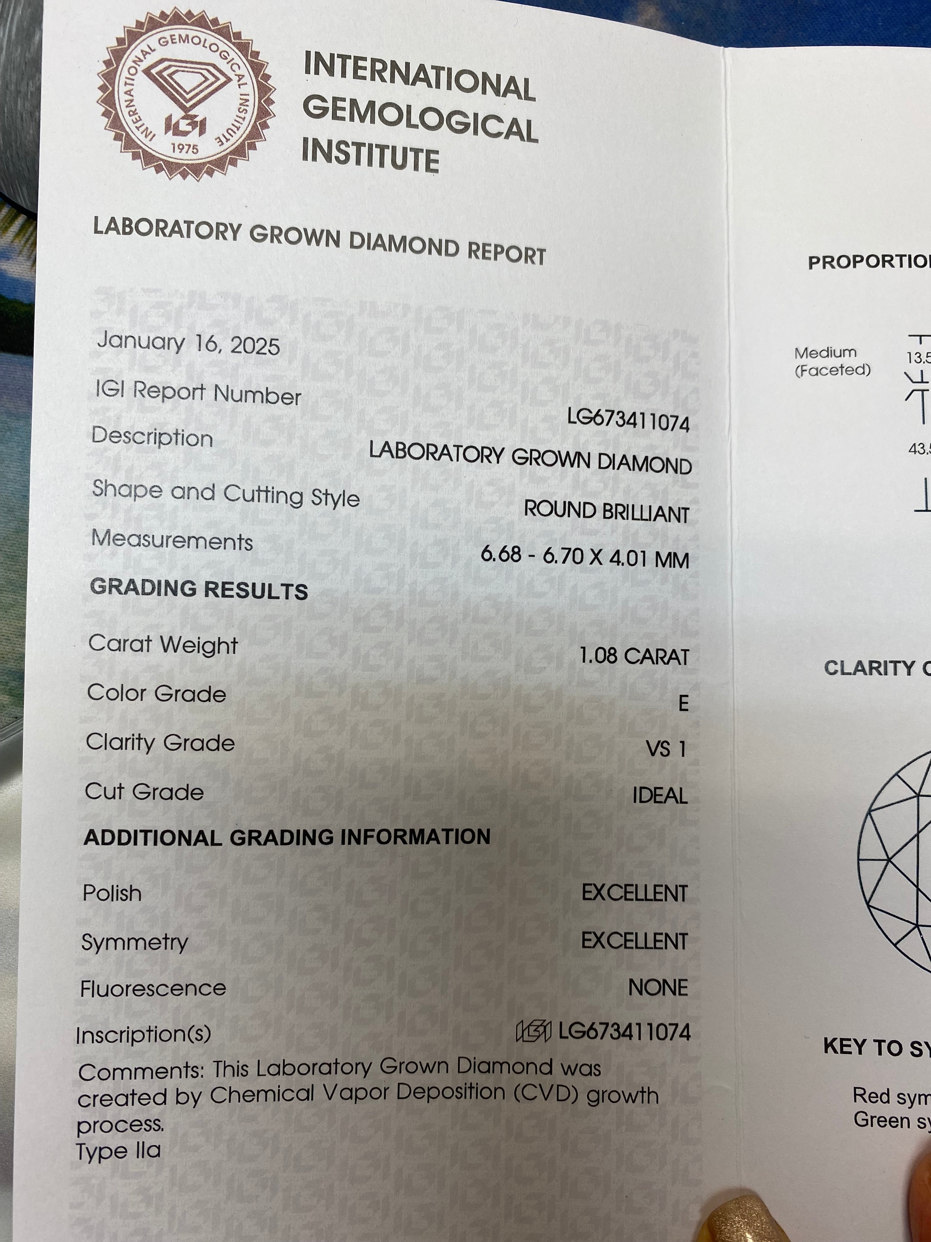 LG Round Diamond 1. 08 carat