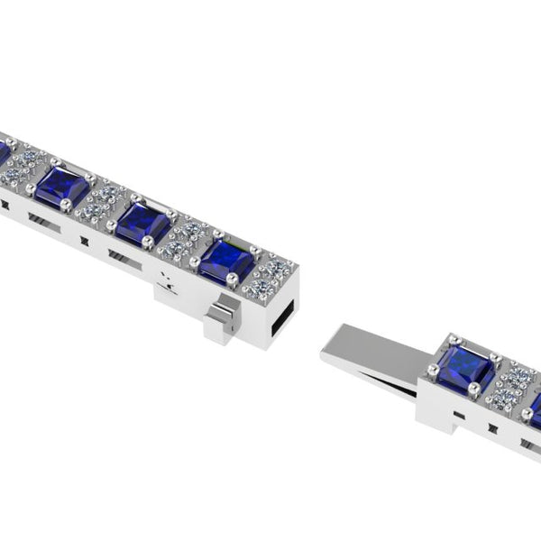 Square Link Sapphire and Diamond Tennis Bracelet - Thenetjeweler