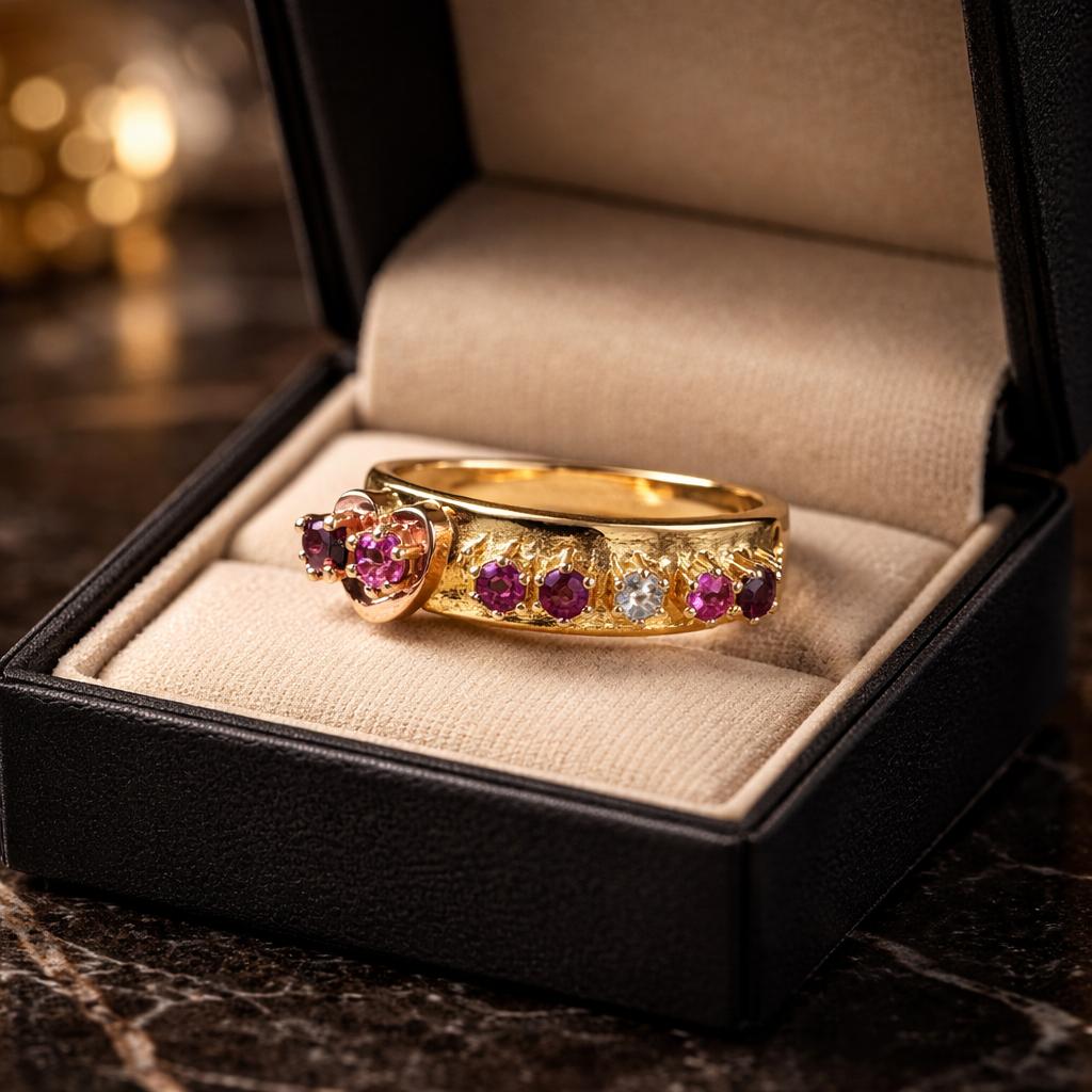 10k Yellow Gold Custom Mother’s Birthstone Heart Ring - Thenetjeweler