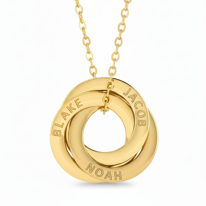Personalised Russian Ring Necklace 14K Gold - Thenetjeweler