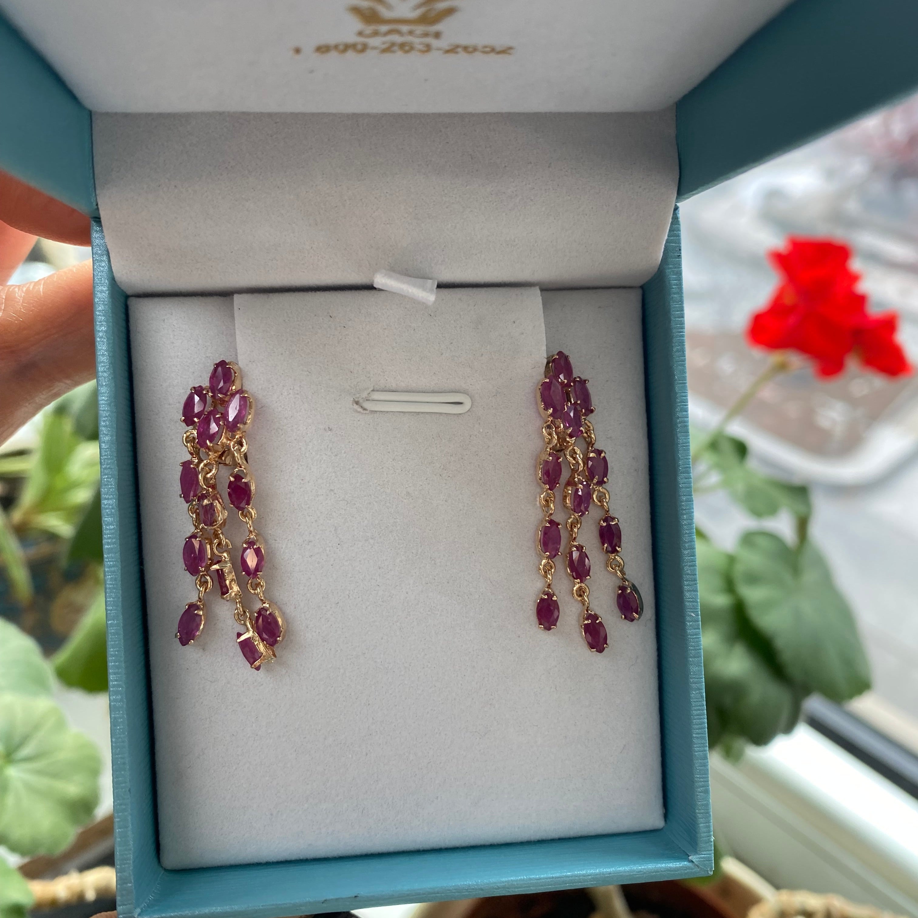 Rubies Drop Earrings 14k rose gold