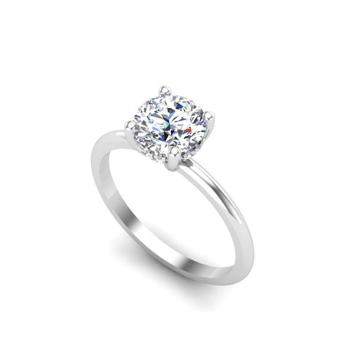 Classic Hidden Halo 1ct Round Brilliant Engagement Ring 18K - Thenetjeweler