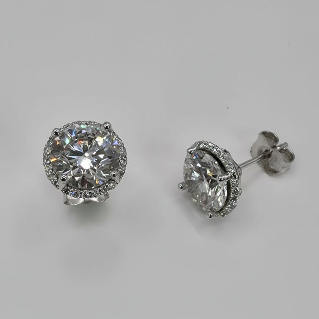 4.0 ct Round Diamond Halo Earrings 14K Gold - Thenetjeweler