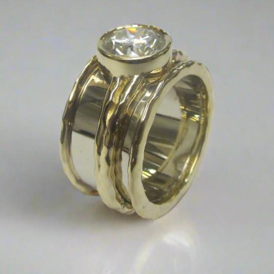 2.16 ct Natural Diamond Wide Ring Two Tone Gold - Thenetjeweler