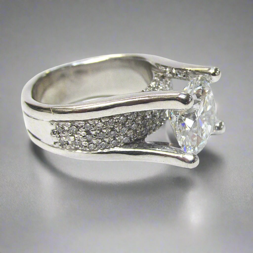 3.64 ct Diamond Cathedral Engagement Ring in Platinum - TheNetJeweler