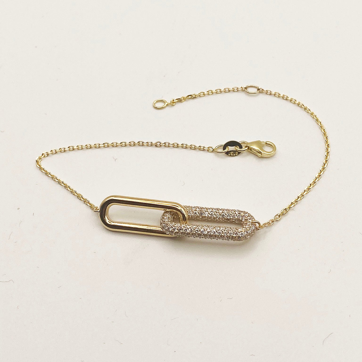 Interlocked Gold Diamond Paperclip Link Bracelet