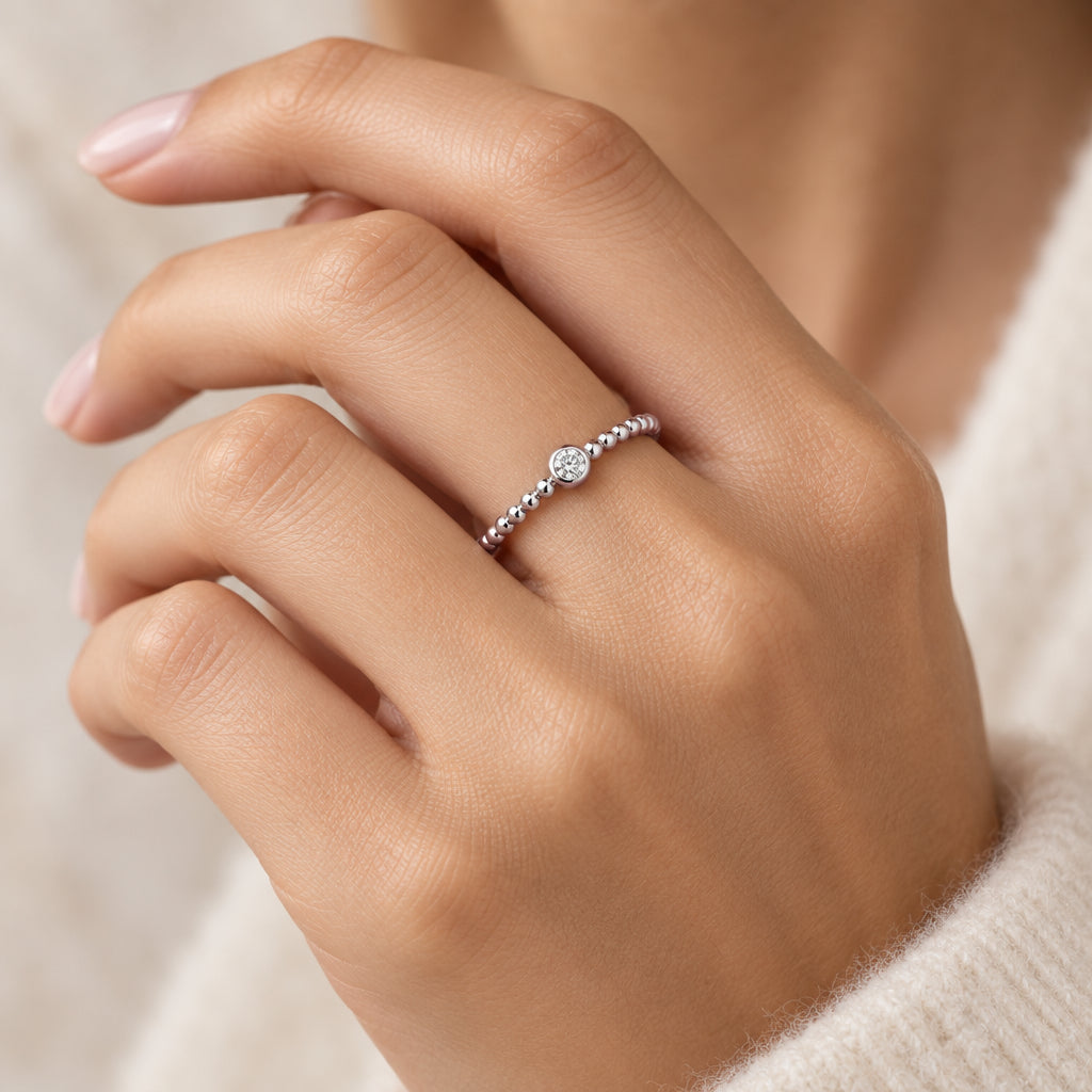 Diamond Solitaire Beaded Ring - Thenetjeweler