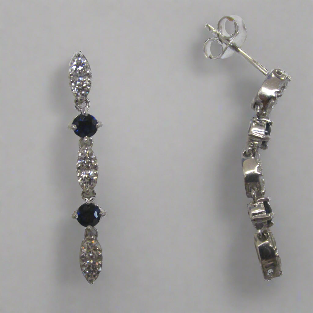 Lab-Created Blue Sapphire and Diamond Drop Earrings - Thenetjeweler