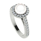 Freshwater Pearl and Halo Diamond White Gold Ring - Thenetjeweler