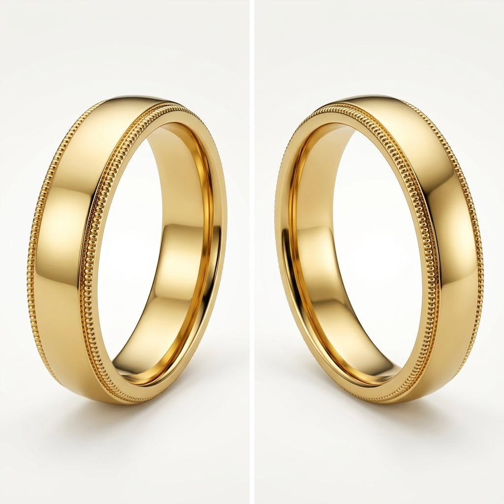 Milgrain Comfort Fit Wedding Ring 14K Yellow Gold 5mm Band - Thenetjeweler