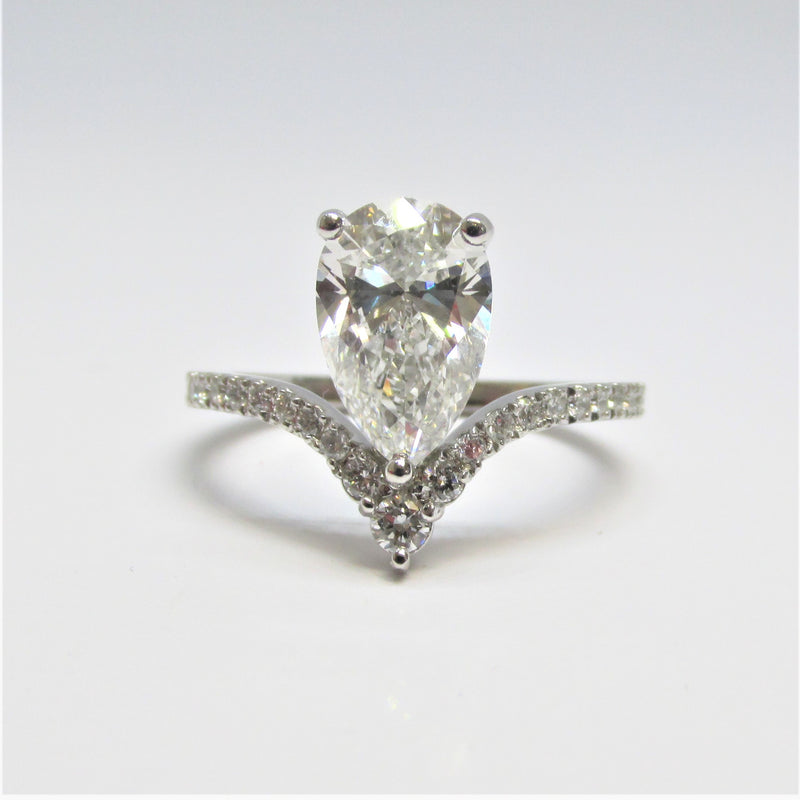 Pear cut Diamond V Shaped Engagement Ring - Thenetjeweler