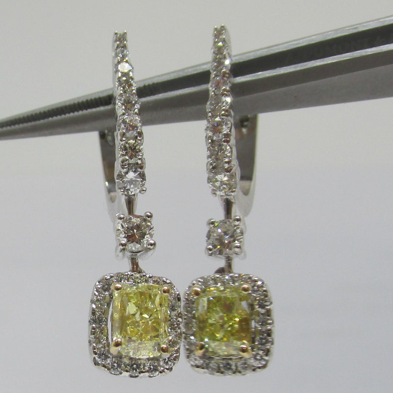 Natural Fancy Yellow Radiant Cut Diamond Drop Earrings 18k - Thenetjeweler