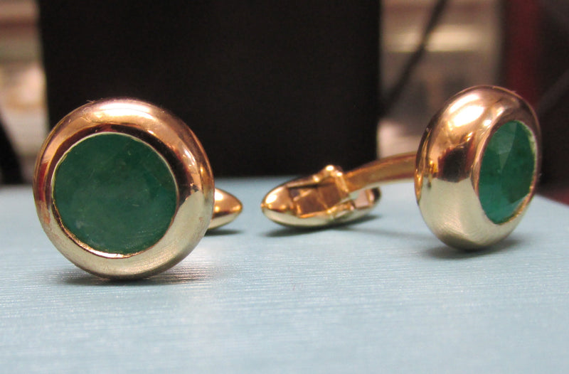 Hand Crafted Emerald Cufflinks 18K Yellow Gold - Thenetjeweler