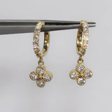 Flower Drop Diamond Huggies Earrings 14K Yellow Gold - Thenetjeweler