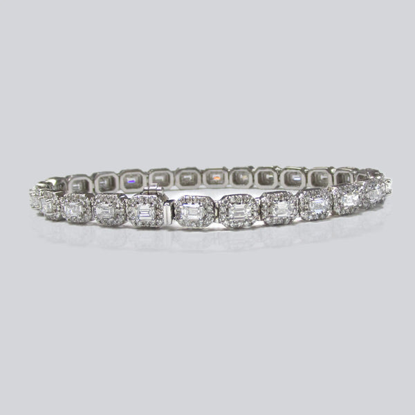 Radiant Cut Diamond Halo Bracelet 14k White Gold - Thenetjeweler