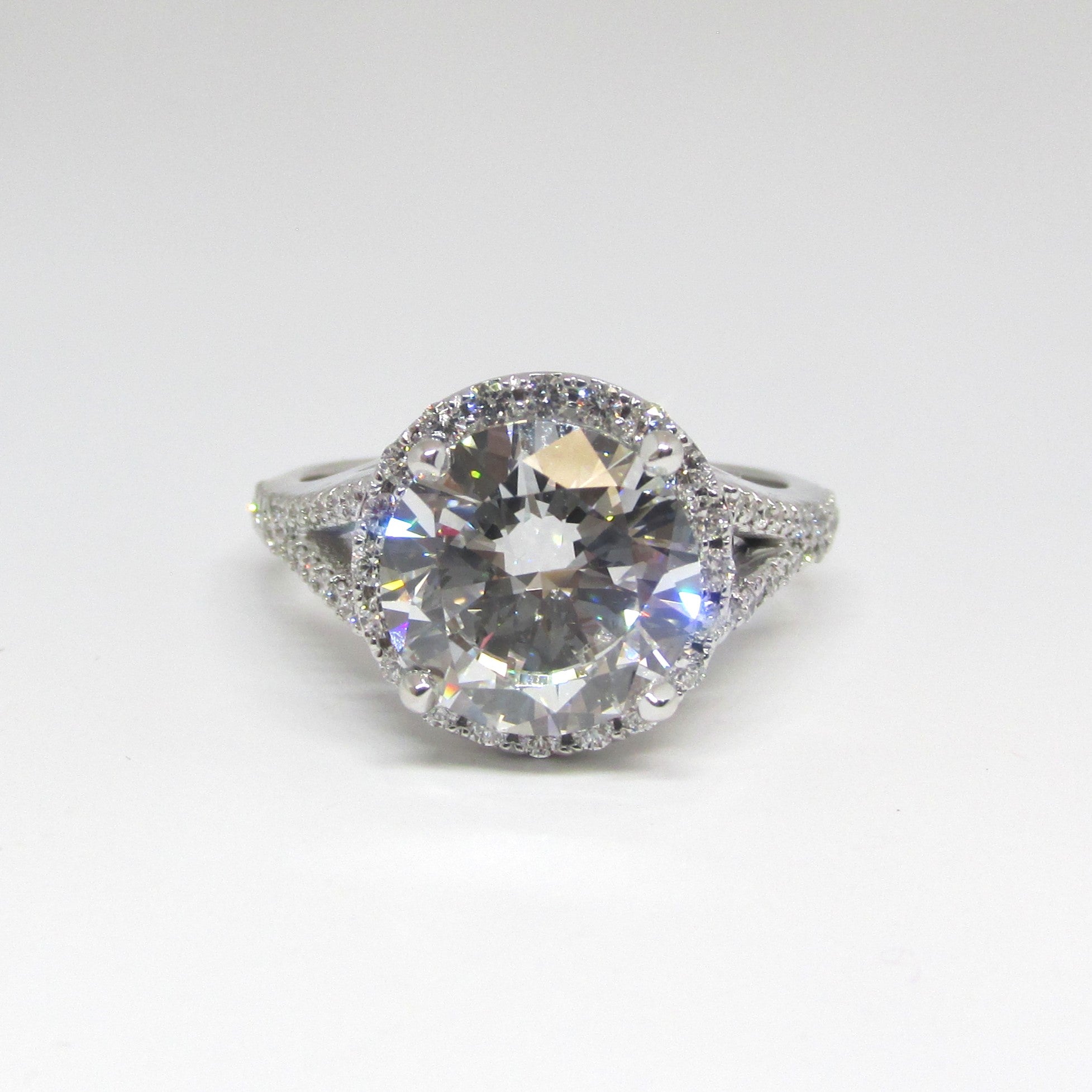 4 carat Lab Grown Diamond Split Shank Halo Engagement Ring - Thenetjeweler