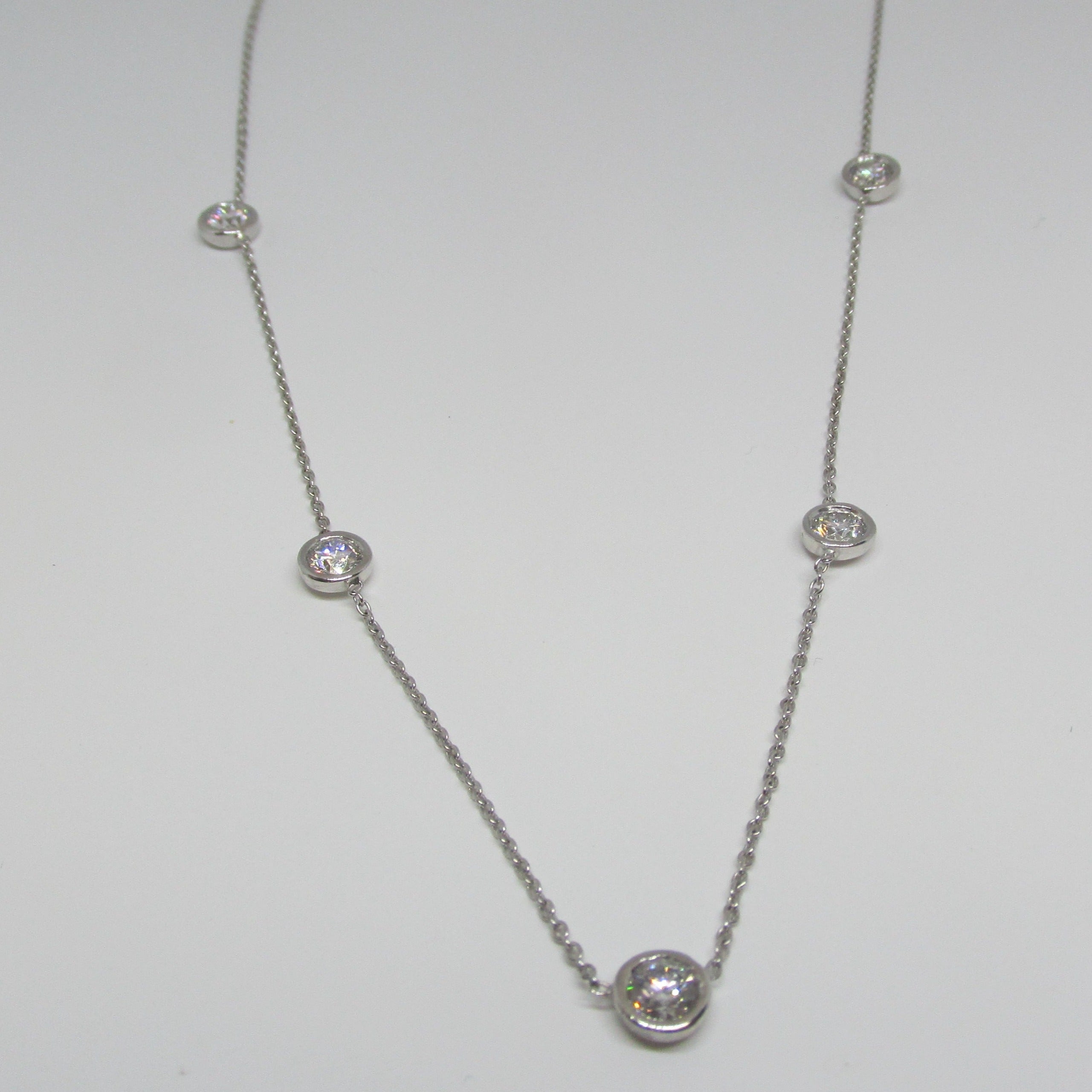 Diamond Station Necklace 14k White Gold - Thenetjeweler