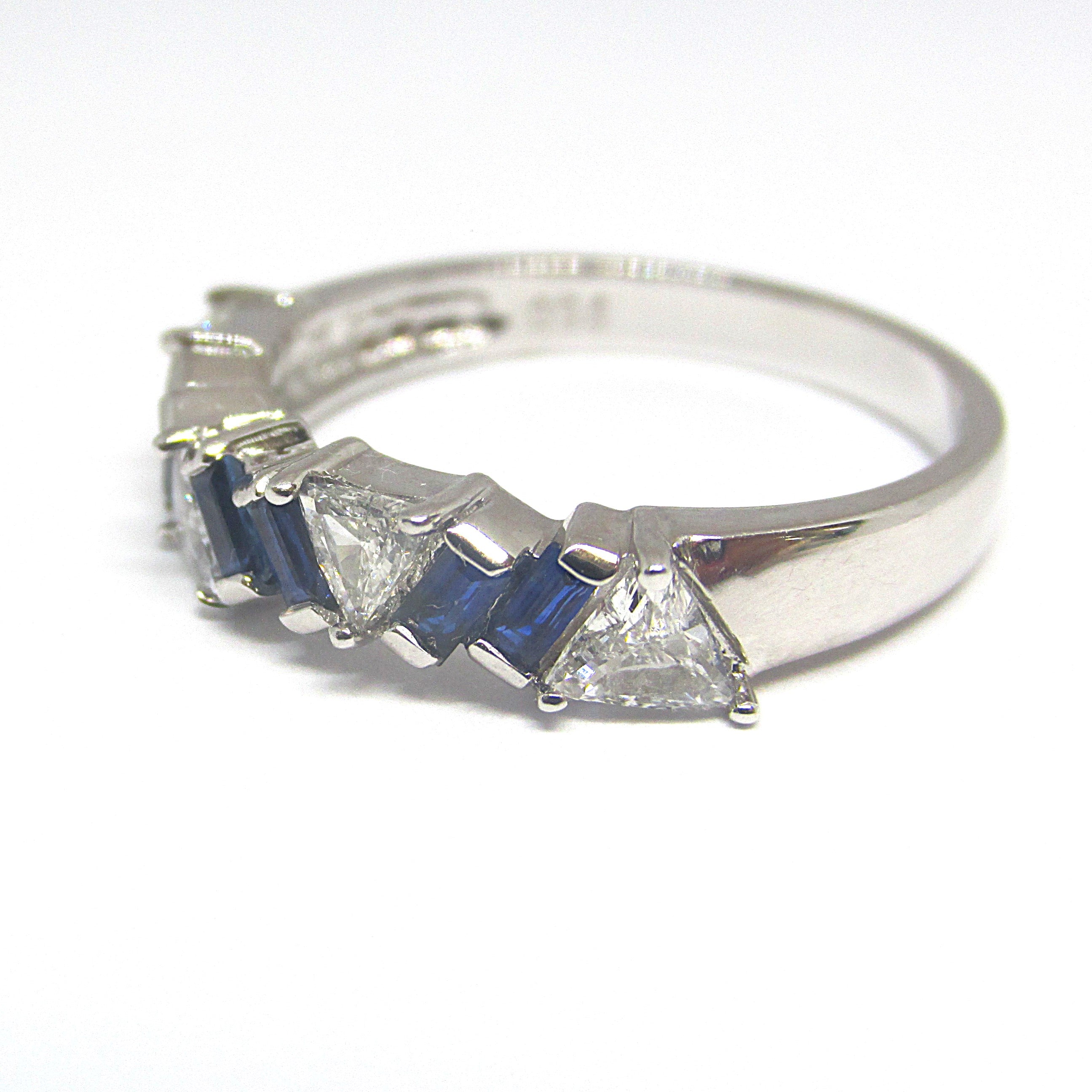 Mixed Shape Triangle and Emerald Cut Sapphire Semi Eternity Band - Thenetjeweler