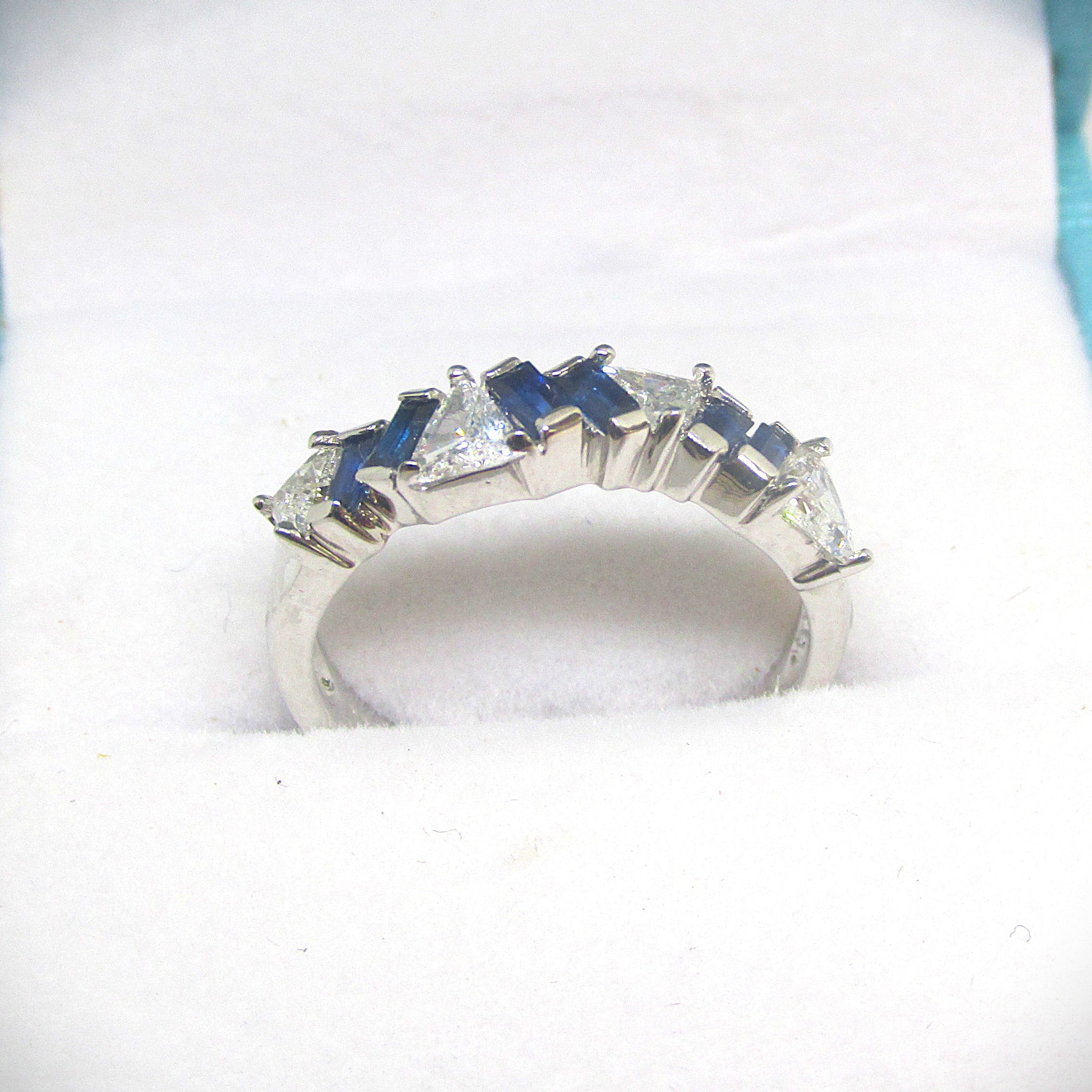 Mixed Shape Triangle and Emerald Cut Sapphire Semi Eternity Band - Thenetjeweler