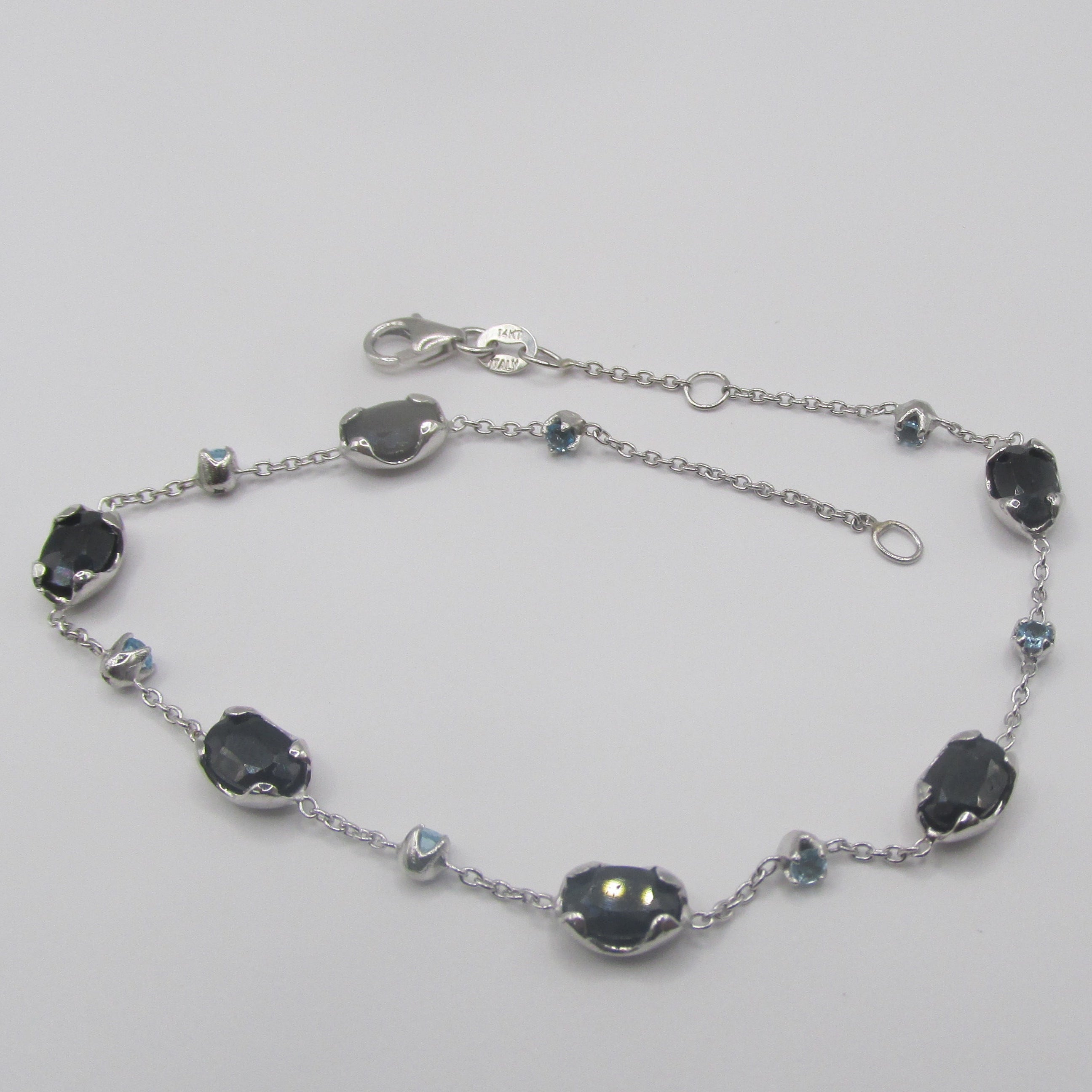 14k White Gold Blue Sapphire and Topaz Chain Bracelet - Thenetjeweler