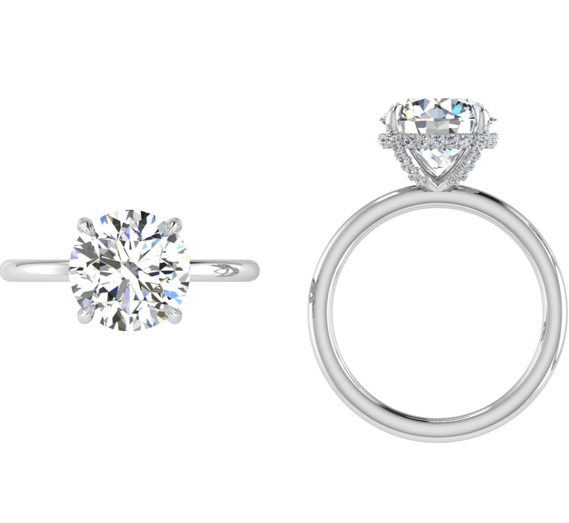 Round Diamond Secret Halo Solitaire Engagement Ring - Thenetjeweler