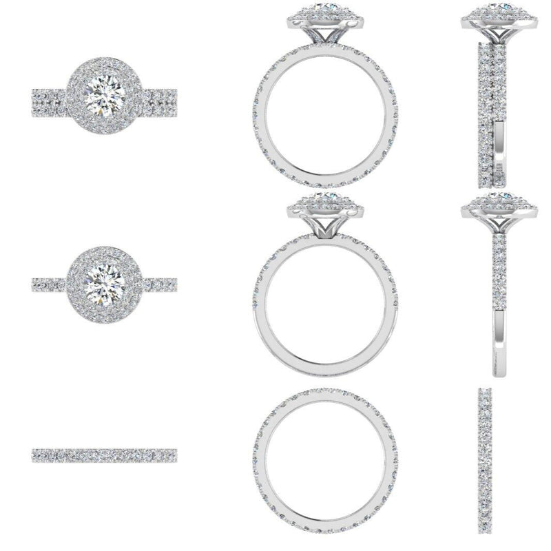 Double Halo Engagement and Eternity Bridal Rings Set - Thenetjeweler